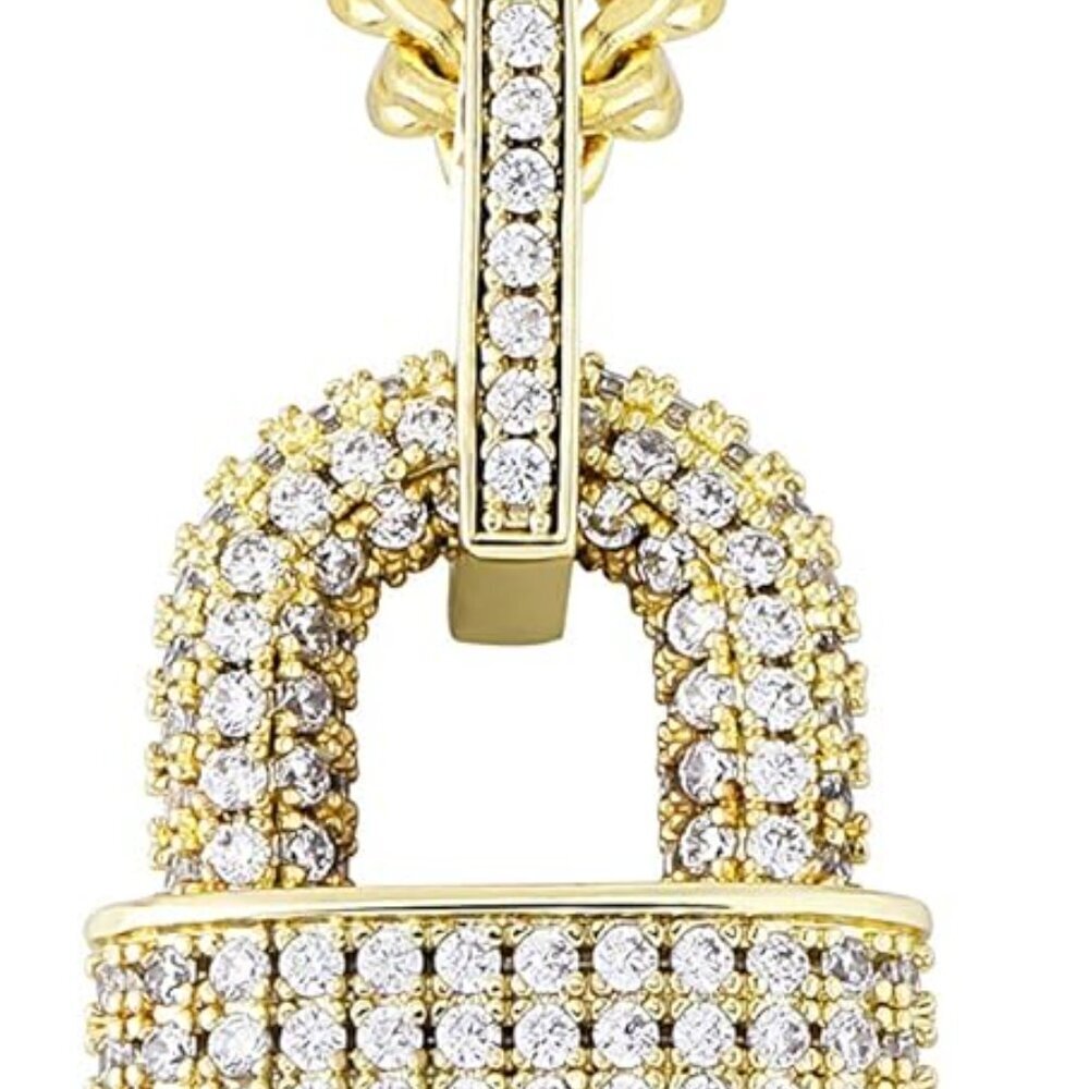 14K Gold Plated Iced out Lock Pendant Necklace for Women and Men Punk Rock Aesth